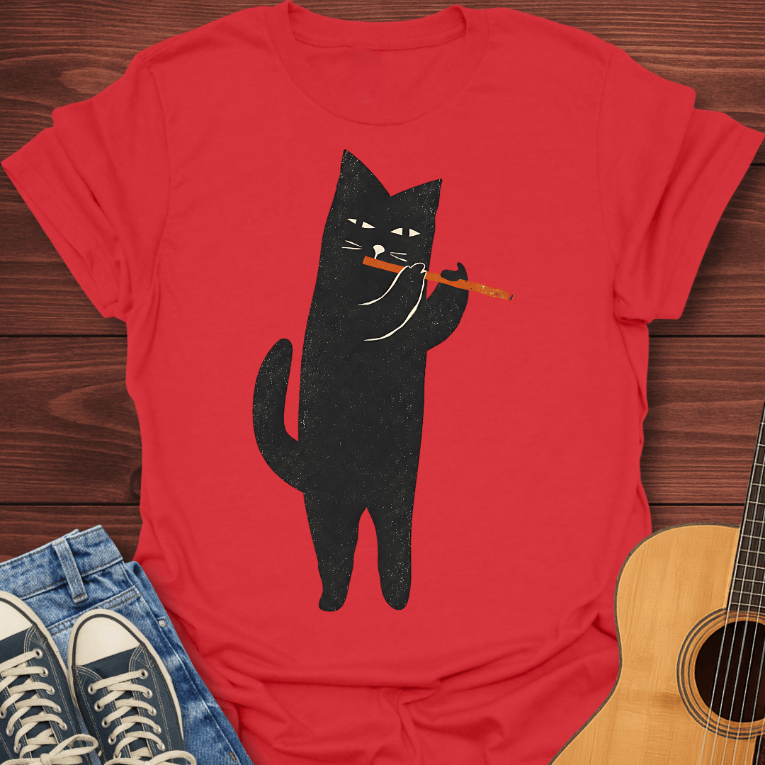 Black Cat Flute Player T-Shirt