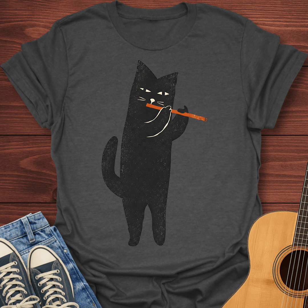 Black Cat Flute Player T-Shirt