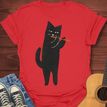 Black Cat Flute Player T-Shirt