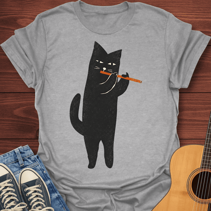 Black Cat Flute Player T-Shirt
