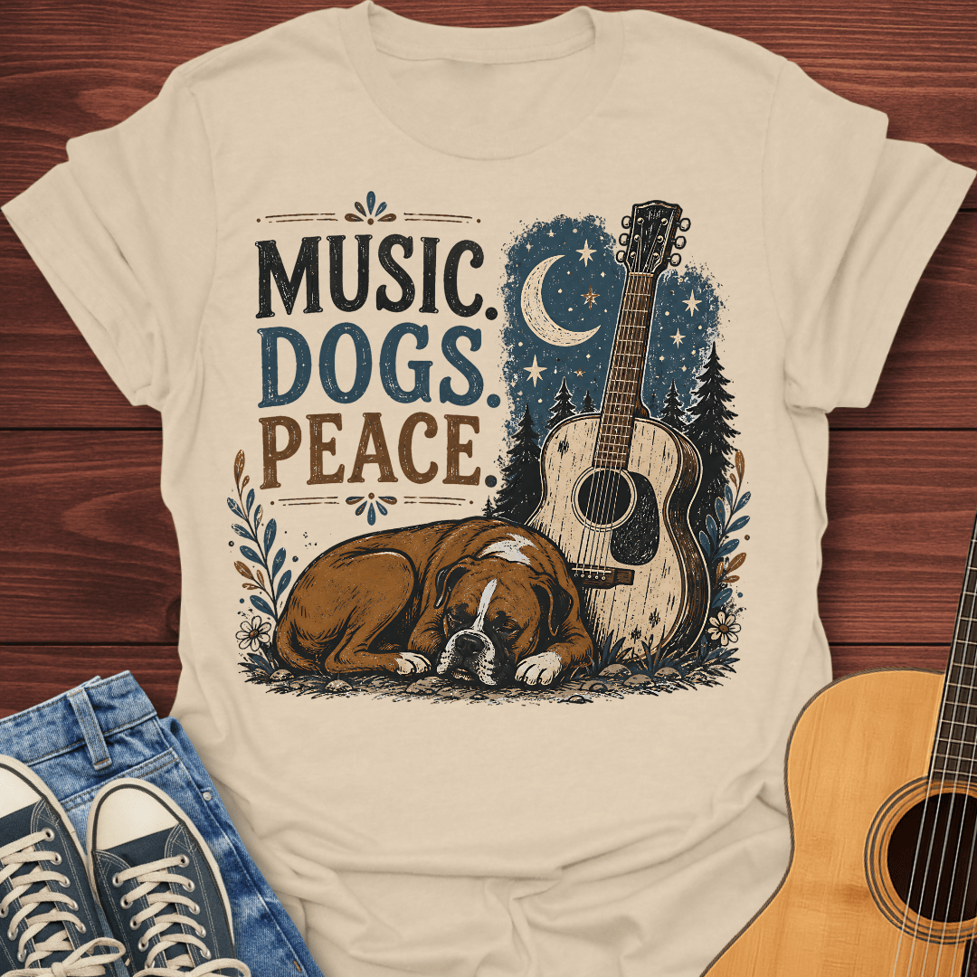 Boxer Dog and Guitar T-Shirt