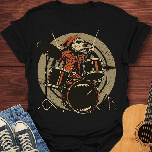 Retro Dog Drummer T-Shirt