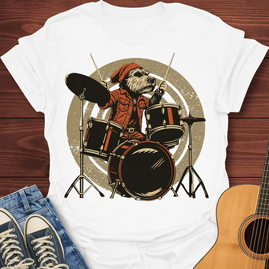 Retro Dog Drummer T-Shirt