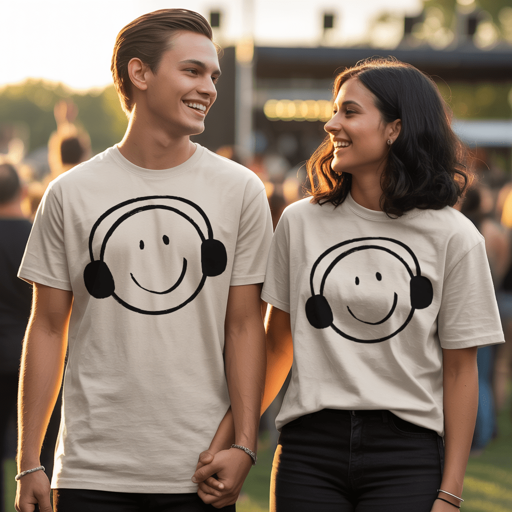 Smiley Headphone Face T-Shirt