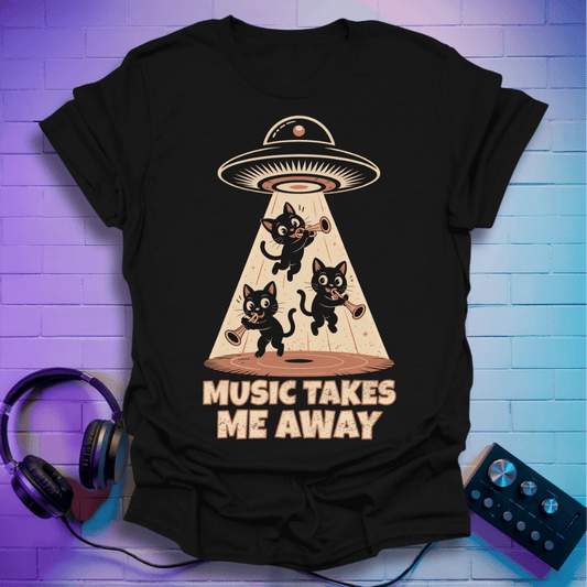 Music Takes Me Away – UFO Cats Jazz Band Tee