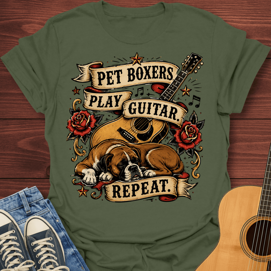 Pet Boxers Play Guitar Repeat T-Shirt